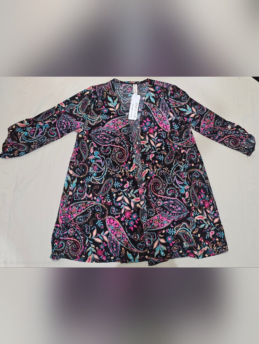 Dear Scarlett Black Paisley Lizzy Cardigan with Pink & Aqua Accents